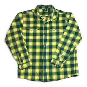 John Deere Green and Yellow Plaid Women’s Fleece Shirt sz L